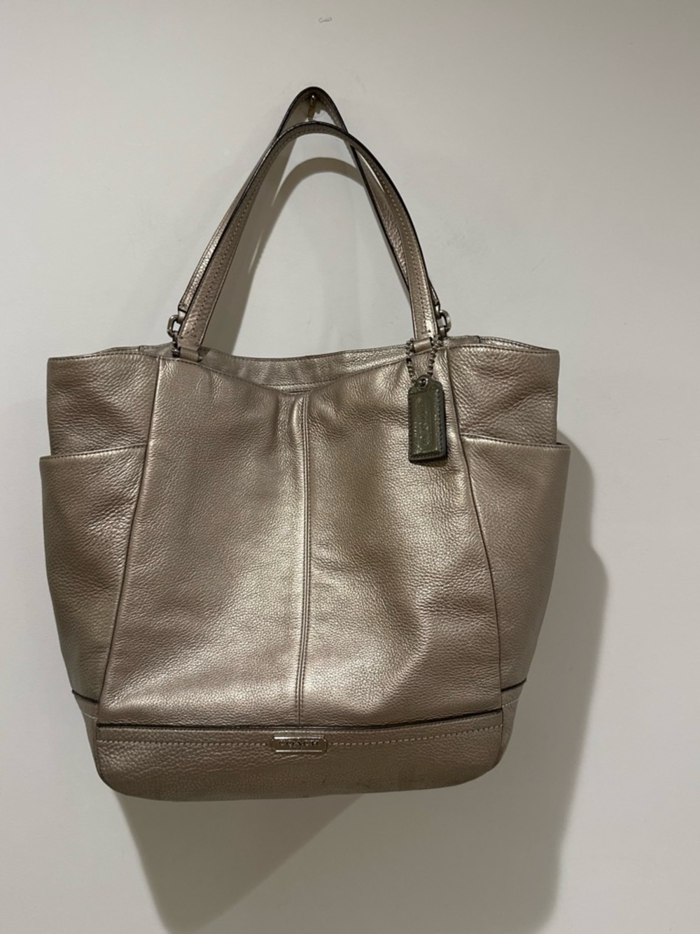 Coach Metallic Taupe Leather Tote with Dual Handles